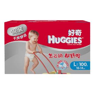 Huggies好奇 银装干爽舒适透气纸尿裤 尿不湿彩箱装 大号L100片(10-14kg)