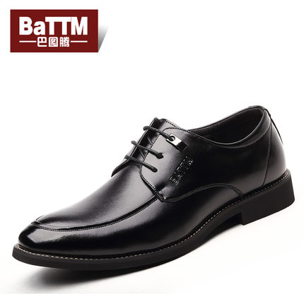 BaTTM巴图腾 冬季男士商务休闲加绒保暖真皮系带男鞋子英伦圆头正装皮鞋