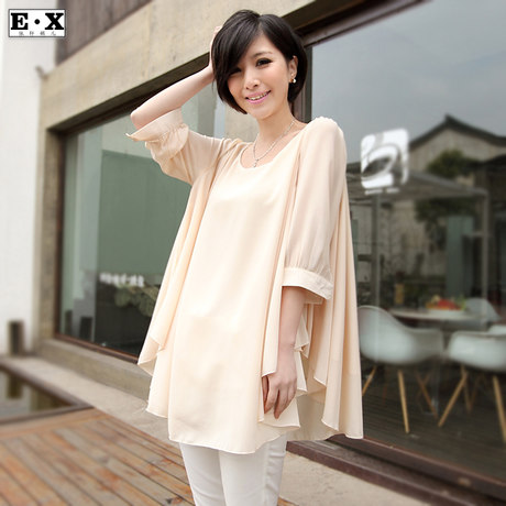 依轩媚儿2014新款女装韩版气质短袖宽松雪纺衫