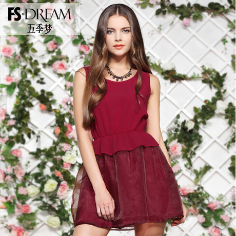 五季梦背心短裙雪纺欧根纱2014夏季纯色无袖修身背心连衣裙