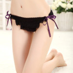 粉带甜心 透明诱惑蕾丝系带低腰三角裤 多色可选