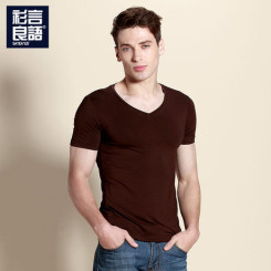 2014夏装新款莫代尔纯色V领男士短袖T恤