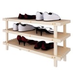 慧乐家 实木三层鞋架 本色33003