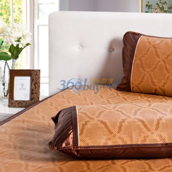 COZZY蔻姿 双人格纹提花藤凉席子三件套 1.5米床