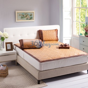 COZZY蔻姿 双人格纹提花藤凉席子三件套 1.5米床