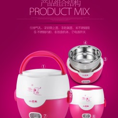 小浣熊 HM-2015 不锈钢内胆双层电热饭盒 迷你蒸煮饭盒
