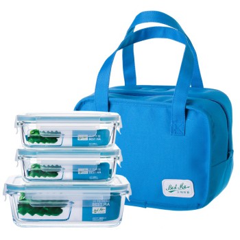 BestHA 贝特阿斯 玻璃保鲜盒三件套(送蓝色保温包)