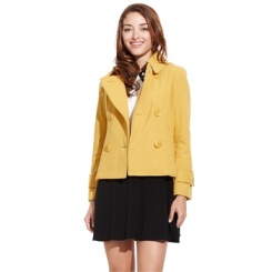 美特斯邦威 女双排扣法兰绒短大衣239543