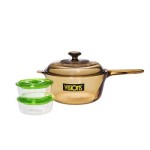 VISIONS康宁 三件套 2.5L晶彩透明单柄锅 + 进口保鲜盒2个