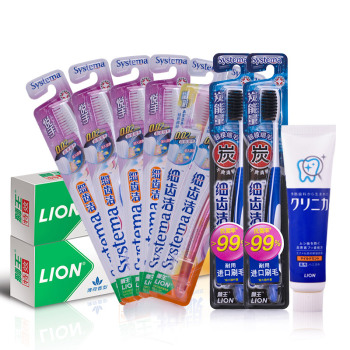 LION狮王 细齿洁特惠套装集合(悦手4支+晶彩2支+炭能量2支+有效护龈牙膏170G*2)赠酵素洁净牙膏30g
