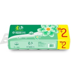 幸福阳光 无芯卷纸 太阳花系列 平纹中卷纸巾3层83g*12卷