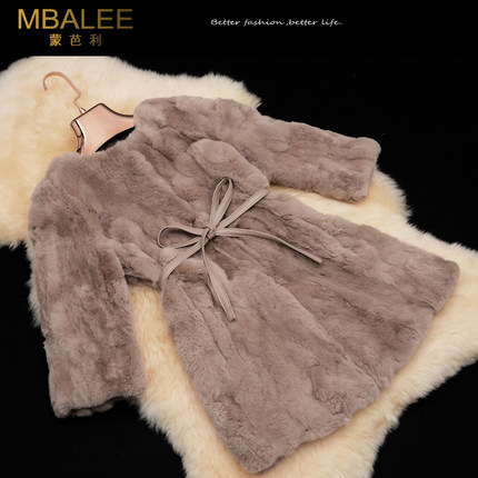 MBALEE蒙芭利 獭兔毛女士圆领皮草外套