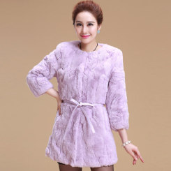 MBALEE蒙芭利 獭兔毛女士圆领皮草外套