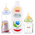 德国NUK 宽口玻璃奶瓶促销装+清洁棉棒