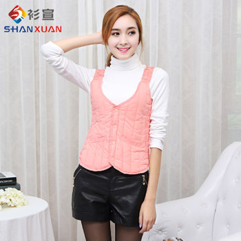 衫宣 秋冬新款女士保暖棉内胆修身短款棉坎肩马甲 3色可选