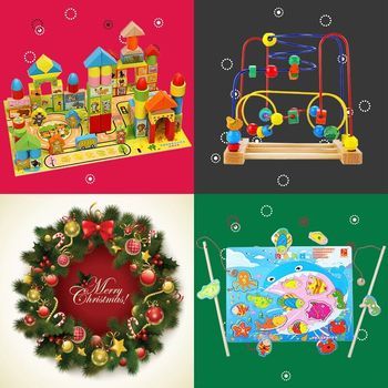 丹妮奇特 圣诞礼包三件套宝宝玩具(积木+绕珠+钓鱼玩具)