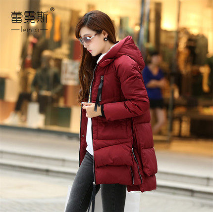 蕾霓斯 2014冬装新款棉衣 女韩版军工装棉服 加厚连帽中长款外套