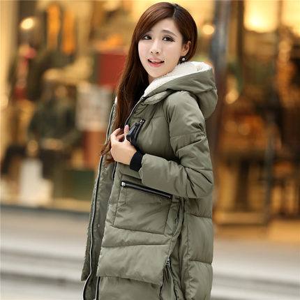 蕾霓斯 2014冬装新款棉衣 女韩版军工装棉服 加厚连帽中长款外套