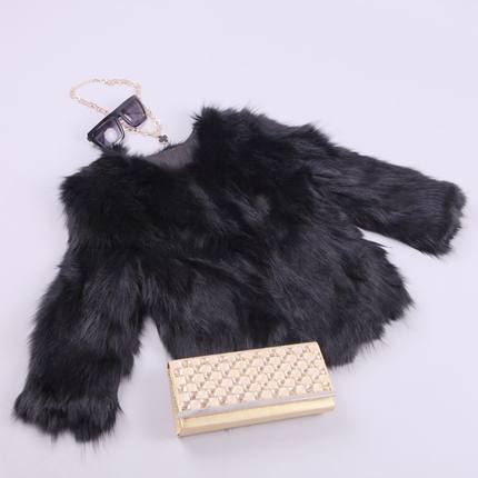 YIHOTFUR伊好裘 2014新款皮草外套 貉子毛七分袖圆领短款外套 欧洲站皮草控 3色可选