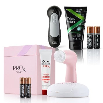 OLAY玉兰油 男士净爽毛孔洁面仪(双速率调节旋转手柄1支+轻柔纤维刷头1个+男士控油净爽洁面乳100g)+OLAY玉兰油Pro-X净透焕肤洁面仪粉色限量版+底座套装