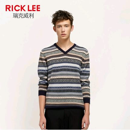 RICKLEE 文艺复古提花男士套头毛衣针织衫