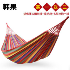 韩果 单人双人加厚帆布户外吊床 学生室内寝室宿舍休闲野营秋千(送收纳袋+两根绑绳+一对挂钩)