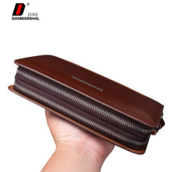 DANMARSHAL丹马仕 精品男士牛皮手包 商务休闲双拉链手拿包