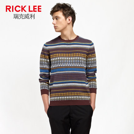 RICKLEE 文艺复古提花男士套头毛衣针织衫