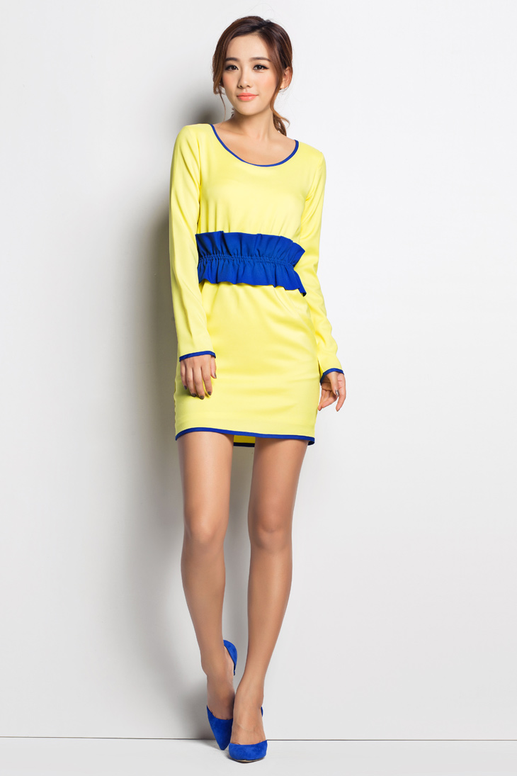 七格格 MEYEEKA蜜逸卡 新品淑女雪纺修身圆领荷叶边连衣裙3KB3090K