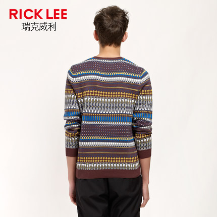 RICKLEE 文艺复古提花男士套头毛衣针织衫