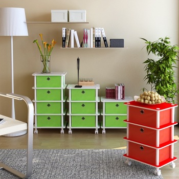 Funature慧乐家 乐其四层带抽收纳架 简约储物柜 时尚家居斗柜 绿色/白色 112121