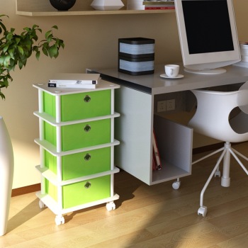 Funature慧乐家 乐其四层带抽收纳架 简约储物柜 时尚家居斗柜 绿色/白色 112121