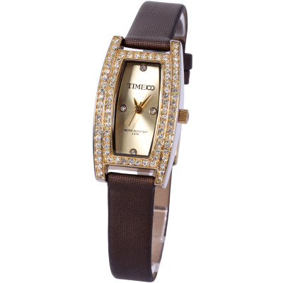 Time100 时光一百 镶钻宝石方形皮带女士手表女表石英表W50044L 3色可选