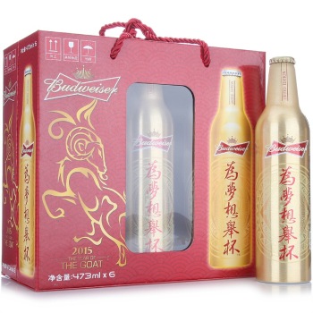 BUDWEISER百威 啤酒473ml 限量新年进口铝罐 6瓶装礼盒
