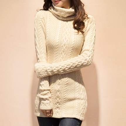 岚薇 麻花长款高领毛衣 女加厚打底针织衫 堆堆领长袖套头冬装外套 5色可选