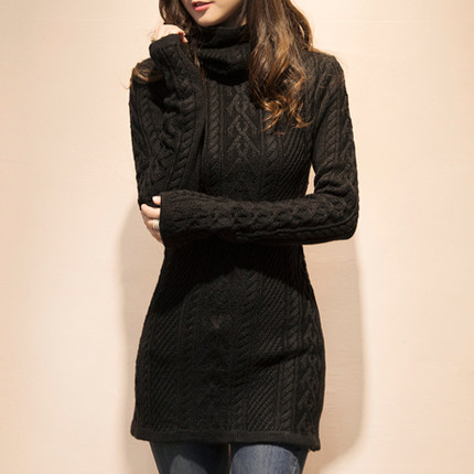 岚薇 麻花长款高领毛衣 女加厚打底针织衫 堆堆领长袖套头冬装外套 5色可选