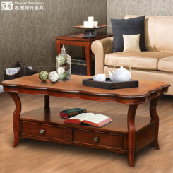 思图加特 式实木家具带抽屉茶几 田园茶几