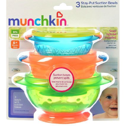 美国Munchkin满趣健 婴儿带盖吸盘碗3个装