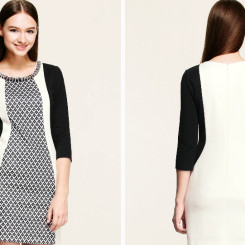 OSA欧莎 黑白色撞色印花连衣裙SL5270089012A