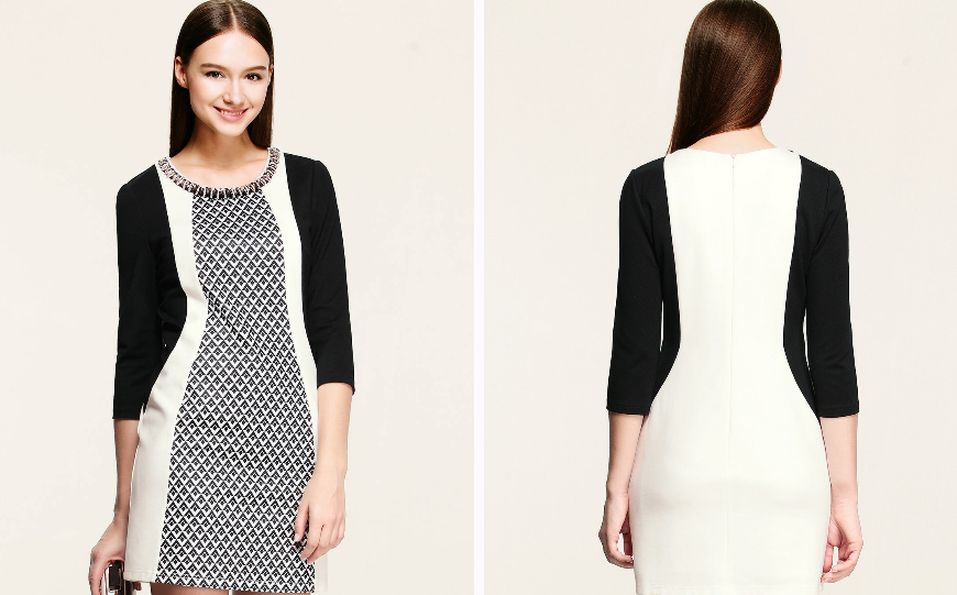 OSA欧莎 黑白色撞色印花连衣裙SL5270089012A