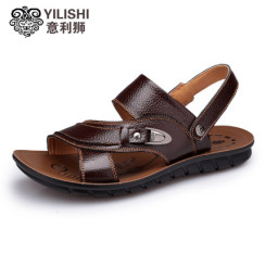 意利狮 男士凉鞋男真皮沙滩鞋2017新款夏季潮流皮凉鞋拖鞋中老年爸爸男鞋