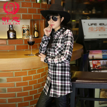 昕恋 2015新款春装纯棉格子衬衫 长袖韩版女装修身衬衣 13色可选