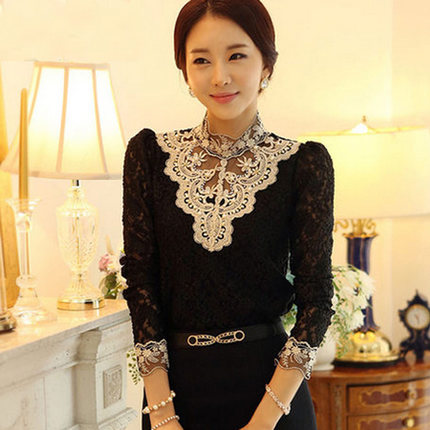 九妃钰尔 2015春装新款韩版蕾丝打底衫 女装长袖T恤上衣