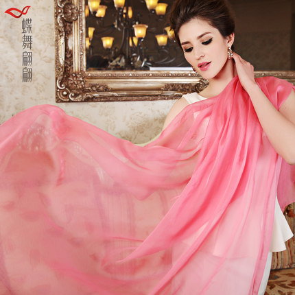 蝶舞翩翩 纯色丝巾高档真丝围巾 桑蚕丝女士长款春秋百搭纱巾披肩