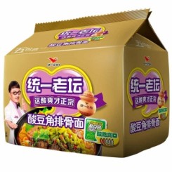 统一 方便面 老坛酸豆角排骨面 110g*5袋