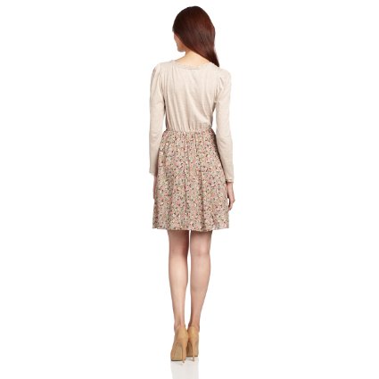 ochirly欧时力 女式 拼接碎花荷叶边长袖打底连衣裙 1115082200530