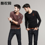 KUEGOU酷衣购 西域粗犷个性男装绣标V领T恤