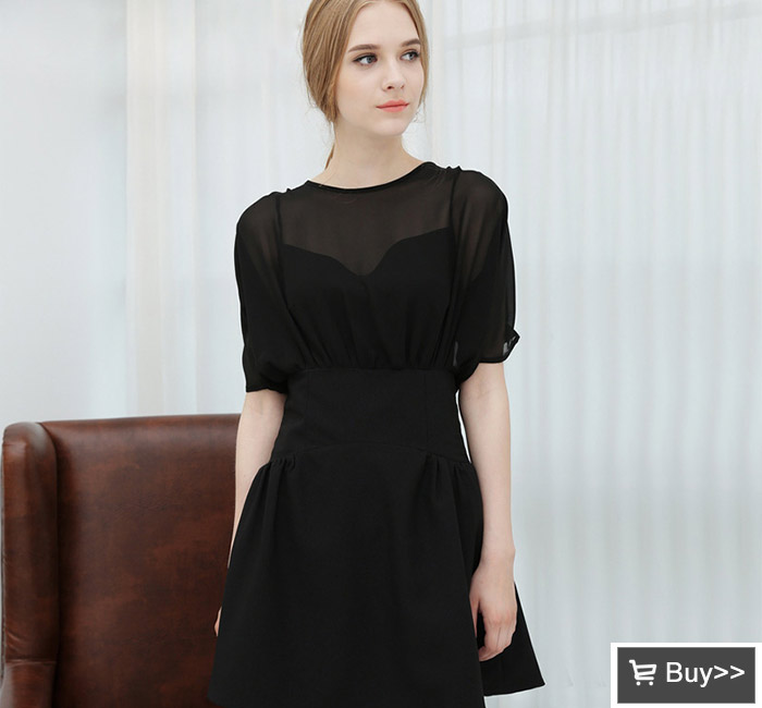 蝙蝠袖OL假两件打底连衣裙