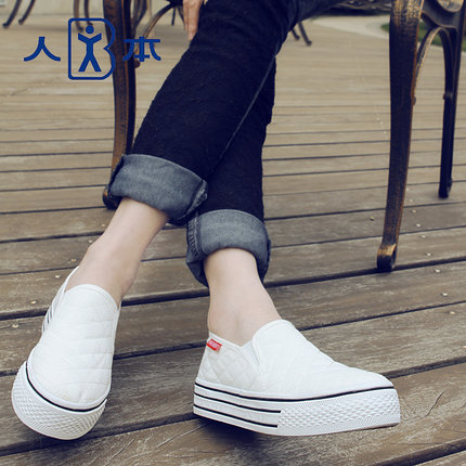 人本 一脚蹬学生懒人鞋 厚底松糕低帮休闲鞋 帆布鞋女鞋 6色可选