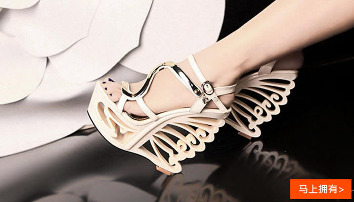 性感S型镂空超高跟腕带凉鞋
